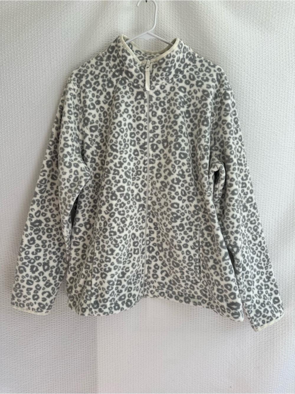 MADE FOR LIFE Leopard Print Fleece Jacket XL Gray Cream Full Zip Mock Neck